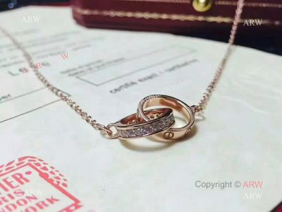 Copy Cartier Pink Gold Love Pendant Necklace with Double Rings